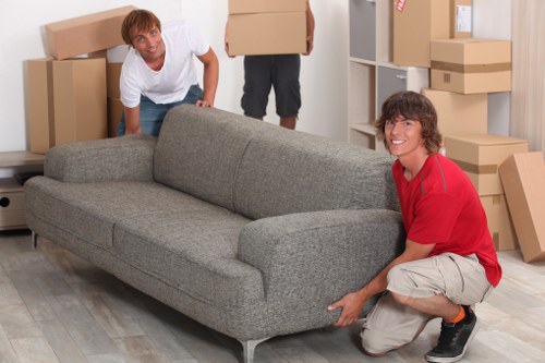 Furniture and packed boxes ready for transport during an Eastbedfont house move