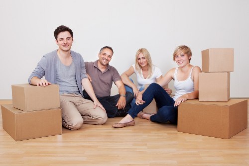 Furniture and boxes prepared for a home removal service